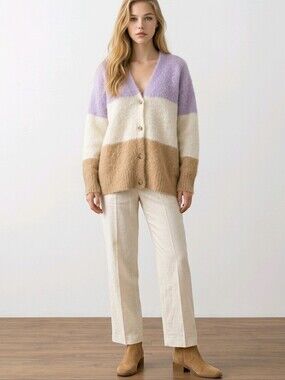 COS Mohair & Wool Oversized Color Blocked Cardigan Size L